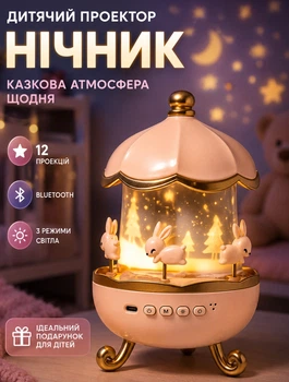 Дитячий нічник проектор зоряного неба з bluetooth колонкою акумуляторний usb світильник лампа для дитячої кімнати