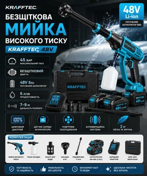 Аккумуляторная мойка высокого давления 48V бесщеточная, портативная минимойка для авто, дома