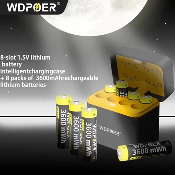 Комплект літій-іонних акумуляторів WDPOER AA (1.5V, 3600 mWh) — 8 елементів із розумним зарядним боксом Type-C