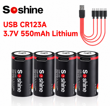 Акумулятор Soshine USB CR123A (16340) 3.7V 550 mAh Li-Ion, набір 4 шт., літієві акумулятори з USB Type-C заряджанням