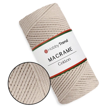 Пряжа Hobby Trend Macrame Cotton, світло-бежевий №030, бавовняний шнур для макраме 2 мм, 250 г/240 м, для в'язання сумок та декору, Macrame Cotton
