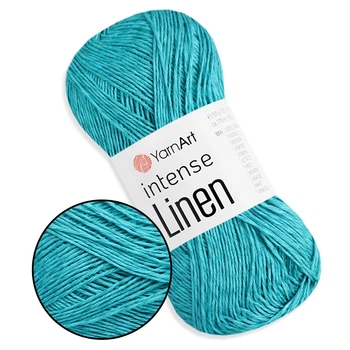 YarnArt Intense Linen Зелёная бирюза №4129 - летняя льняная пряжа, лен с лиоцелем, 50 г / 175 м, для летних топов и ажурных изделий