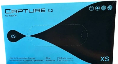 Перчатки нитриловые Mediok CAPTURE Blue 3.2 Размер XS (4820261012620)
