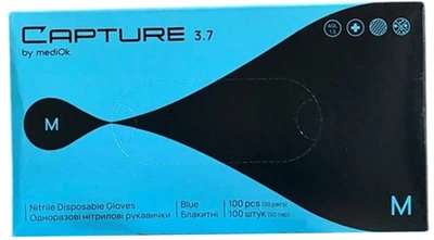 Рукавички нітрилові Mediok CAPTURE Blue 3.7 Розмір M (4820261012903)