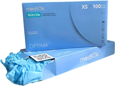 Перчатки нитриловые неопудренные Mediok Optima текстурированные Голубой Размер XS (4820261011395)
