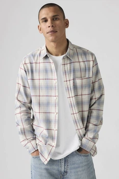 Мужская рубашка в клетку Levi's 54(2XL) Бежево-голубой (148494)