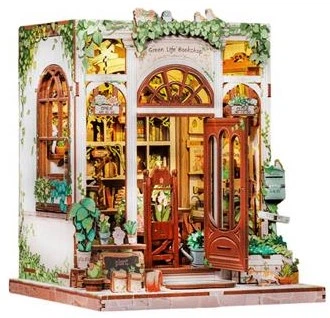 3D-пазл дерев'яний Habarri Мініатюрний будиночок Book Nook Антикварна книгарня під зеленим плющем 196 елементів (CWGC203) (5906574103107)