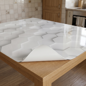 Покрытие для стола, мягкое стекло с фотопринтом, Объемные белые соты, 1,2 мм (600х1000)(МСПБ-2-tx384)