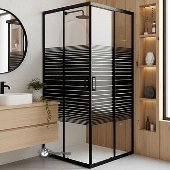 Душевая кабина Sunways 90х90х180 см Black line квадратная без поддона прозрачное стекло 5 мм с рисунком линии