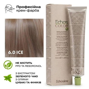 Крем-фарба для волосся Echosline Echos Color 6.0 ICE Натуральний холодний темний блонд 100 мл