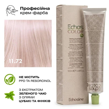 Крем-фарба для волосся Echosline Echos Color 11.72 Платиновий холодний відтінок слонової кістки 100 мл