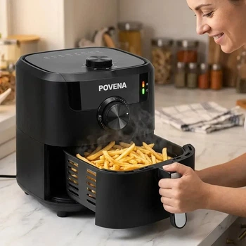 Мультипечь аэрофритюрница Pova 5.5L 1500W с функцией аэрогриля для приготовления без масла