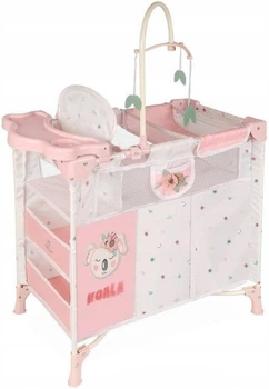 Ліжечко для ляльки DeCuevas Toys Koala 3в1 зі стільчиком і шафою Рожеве 53079 (4897022530792)