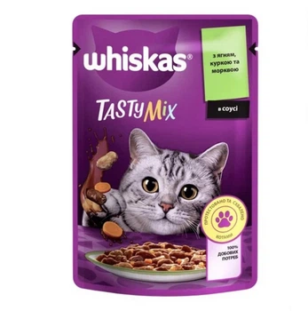Вологий корм для котів Whiskas TastyMix з ягням, куркою та морквою в соусі, пауч 85 г