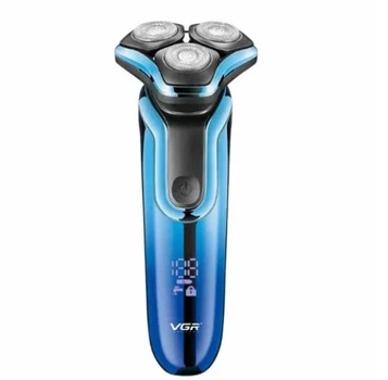 Электробритва роторная аккумуляторная VGR V-313 BLUE мужская бритва с триммером для бритья Голубая