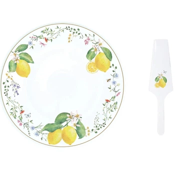 Блюдо для торта с лопаткой Easy Life Fleurs Et Citrons 32 см (R1112#FCIT)