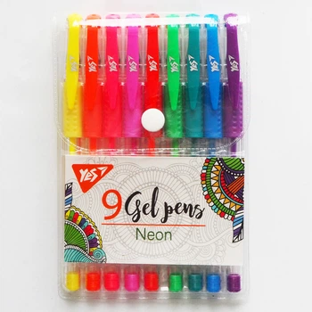 Набір гелевих ручок Neon 9 штук YES (420432). Колір чорнила мікс, колір корпусу білий, кількість в упаковці 9