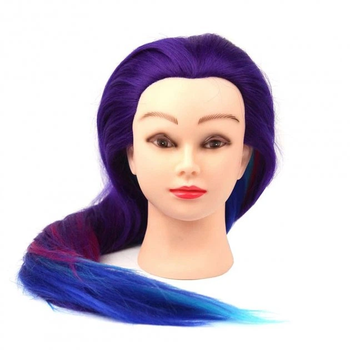 Голова учебная цветная с искусственными волосами GLV-ET, Light purple-dark purple-light blue-dark blue