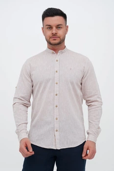 Рубашка лен стойка Trend Collection U02-152 бежевый L