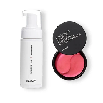Набор Hillary для ухода за жирной кожей лица: Разглаживающие патчи Hillary Bakuchiol Wrinkle Correcting & Eye Lift, 60 шт + Очищающая пенка Hillary Cleansing Foam Tamanu + Jojoba oil, 150 мл