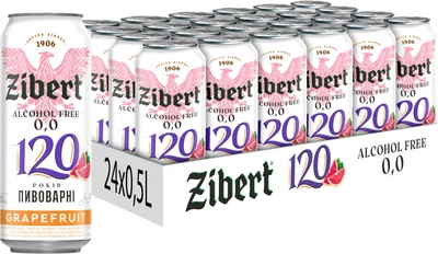 Упаковка безалкогольного пива Zibert Grapefruit світле нефільтроване пастеризоване 0.5% 0.5 л х 24 шт (4820193035971)