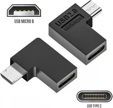 Угловой переходник Micro USB Male - Type-C Female (USB 2.0 5V/2A 480mbps 10W) Right (48982)