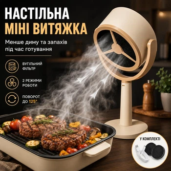 Настольная мини вытяжка для кухни с угольным фильтром, USB, 2 режима мощности, поворот 125°, портативная