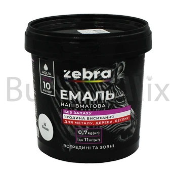 Емаль акрилова для дерева, металу та бетону ZEBRA 0,7 кг RAL 9003 10 біла напівматова
