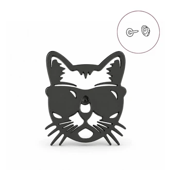 Значок из стали BROCHE брошь бижутерия Животные Кот в очках чёрный BRGV115293
