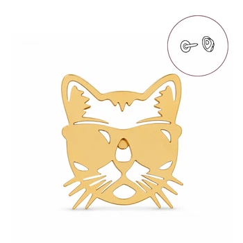 Значок из стали BROCHE брошь бижутерия Животные Кот в очках золотистый BRGV115291