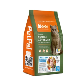 Сухой корм 12 кг для Активних кошек со Свежей Курицей и Овощами PetPal