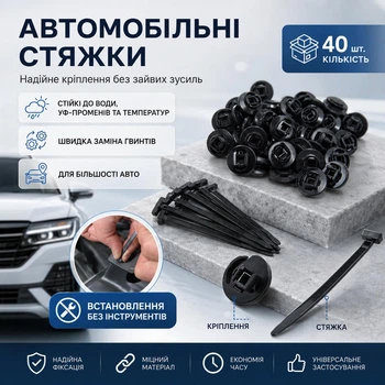 Автомобільні стяжки із заглушками BenerFixer, чорні, 40 штук