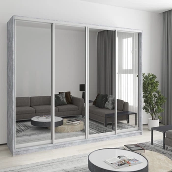 Шкаф-купе четырехдверный MebelStar Стандарт AL 4 Зеркала 250x45x210 см Бетон (MBS-12330)