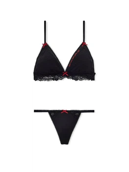 Комплект белья (лиф + трусики стринги) Victoria's Secret (26598959412) Limited-Edition PINK WinkTM Flirty Gift S черный