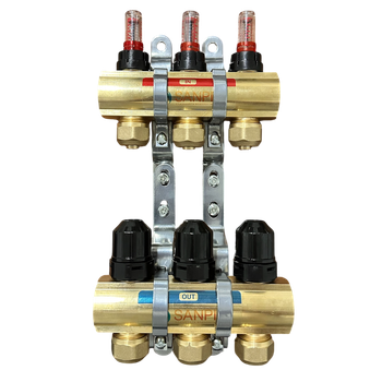 Коллектор для теплого пола с расходомером и евроконусами 1x3 (L 1.3) SanPid S9181 латунь