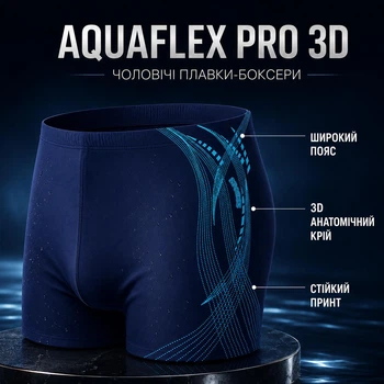 Мужские плавки-боксеры AquaFlex Pro 3D синие для плавания бассейна и пляжа быстросохнущие с анатомическим кроем р. 3XL