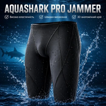 Мужские длинные плавки-джаммеры AquaShark Pro Jammer черные для бассейна и плавания, размер 3XL