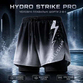 Мужские плавательные шорты 2-в-1 с внутренними тайтсами Hydro Strike Pro, быстросохнущие, черные, р. XL