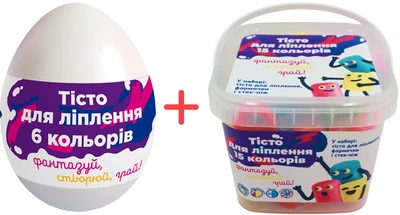 Набор для лепки в яйце Clay Anyway Тесто для лепки 6 цветов + Набор для детской лепки Clay Anyway Тесто для лепки 15 цветов (4820266221621+4820266222390)
