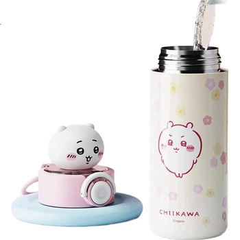 Ізольована пляшка для води MINISO Chiikawa Series з трубочкою та відкидним верхом, місткістю 450 мл, велика - Usagi