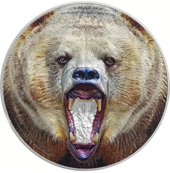 Коллекционная рельефная монета "Медведь Гризли" 62,2 г серебро