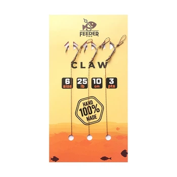Поводки готовые FeederPro Flat-Method 10см, 0,25 mm, крючок "Claw №6" Teflon, в уп. 3шт (3KB5282)