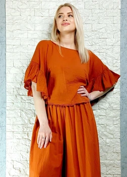 Блуза батистова прямого крою з воланами теракотова New Collection S-L 11-110