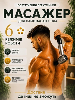Портативний перкусійний масажер 2 в 1 для м'язів спини шиї рук масажний ручний акумуляторний вібро пістолет для тіла і ніг ударний антицелюлітний електромасажер з довгою ручкою вібраційний імпульсний для розслаблення та відновлення попереку та плечей