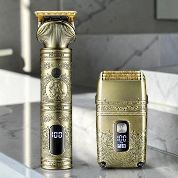 Машинка для стрижки VGR с триммером и электробритвой IPX6, беспроводной набор 7000 об/мин, 4 насадки, аккумулятор 700/1200 мАч, Золотой (946-V)