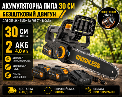 Аккумуляторная цепная пила 30 см 2 аккумулятора 4Ah