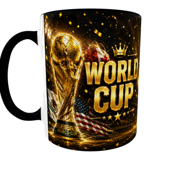 Кружка (чашка) с принтом Чемпионат мира по футболу 2026 World Cup Gold Edition – подарок для футбольного болельщика | 330 мл(черная ручка)