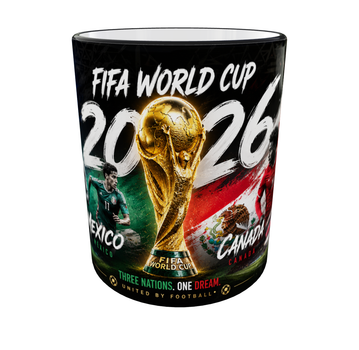 Кружка (чашка) с принтом «FIFA World Cup 2026 Three Nations One Dream» – подарок для футбольного болельщика | 330 мл(черная ручка)