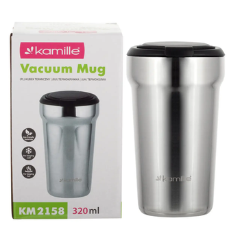 Термокружка Kamille KM-2158 320 мл из нержавеющей стали, зеркальная глянцевая, герметичная