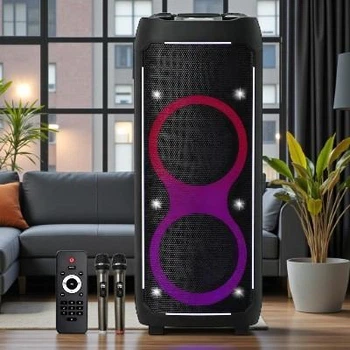Караоке колонка ZXX 100W 2х10" Bluetooth TWS с 2 радиомикрофонами, FM-радио, USB/TF, LED подсветкой, пультом ДУ (ОІ56-XXZ)